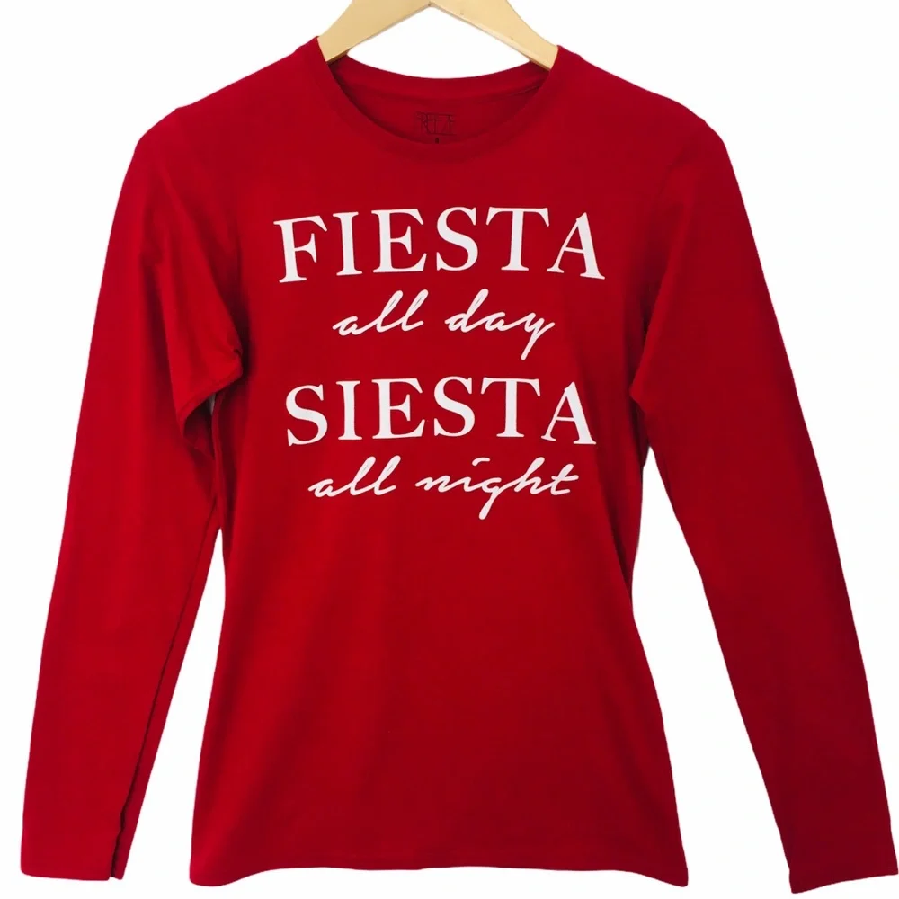 Fiesta All Day Siesta All Night Red Tee Shirt - Picture 1 of 4